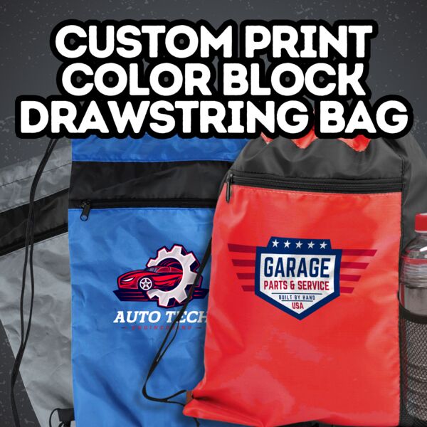 Custom Print Color Block Drawstring Backpack Thumbnail